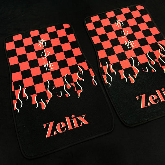 Zelix Premium Red Checkered Flame Car Floor Mats – JDM Racing Style Interior Upgrade