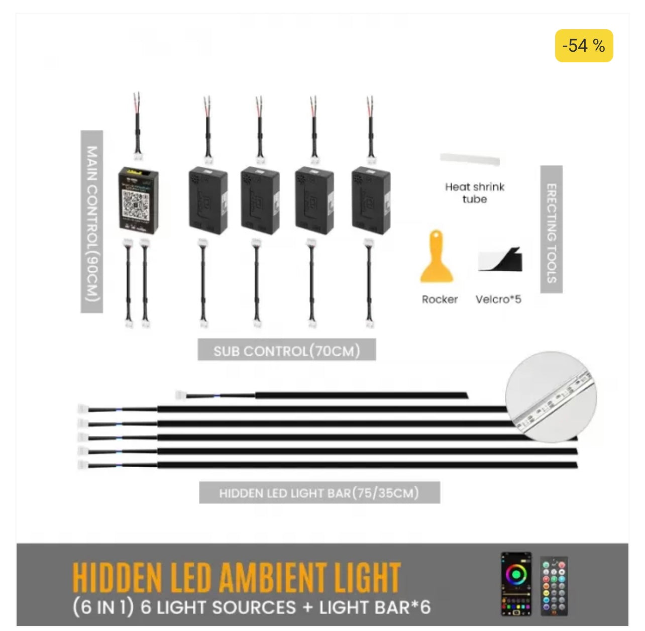 CARDI K3 Active Ultra Ambient RGB LED Interior Lights - 6 Pieces