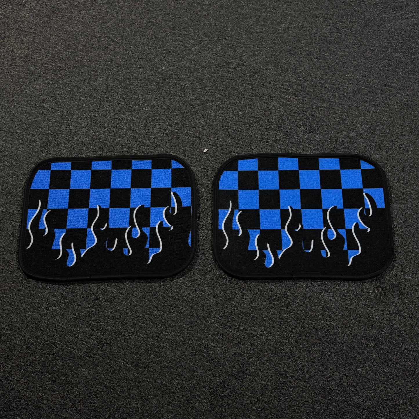 Blue Checkered Zelix Car Floor Mats | Checkered pattern with Bold Zelix branding