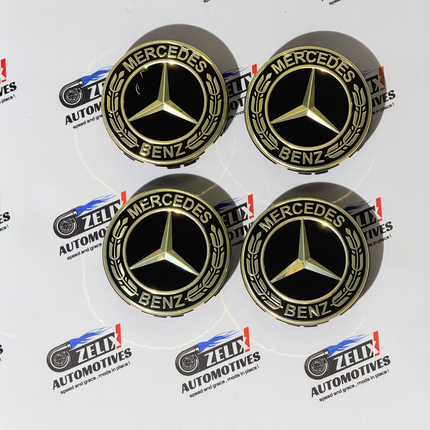 Mercedes-Benz Wheel Center Caps – Black, Blue & Light Blue (Set of 4)