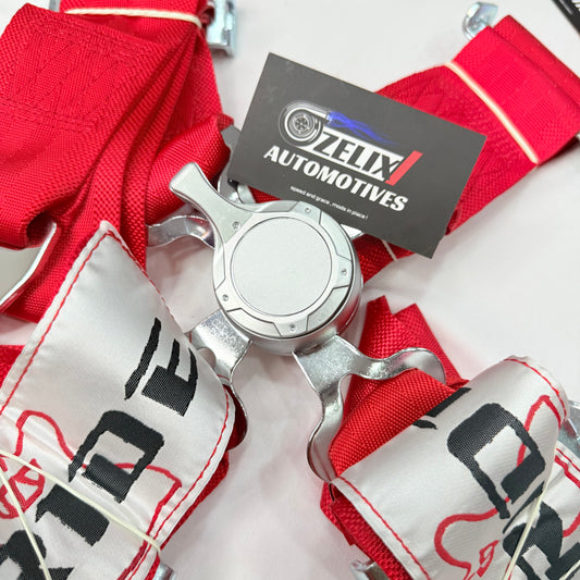 4-point racing seat belt harness universal fit in red