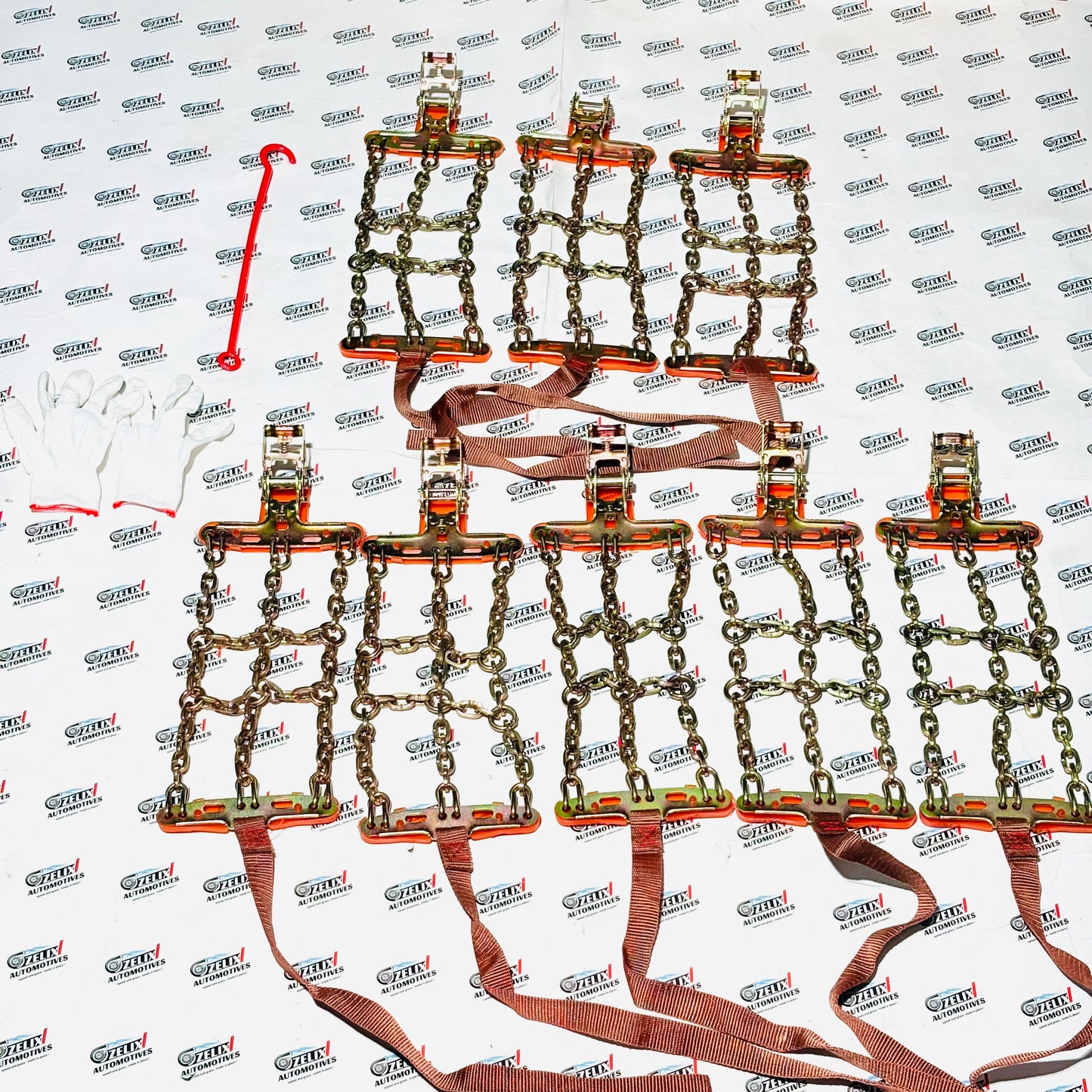 Tire Chains Set of-8 Anti-Skid Snow and Mud Grip | Heavy-Duty Universal Fit