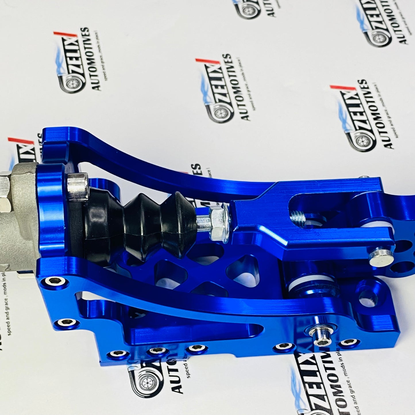 Blue anodized BlueStrike hydraulic handbrake with master cylinder for drifting and motorsport