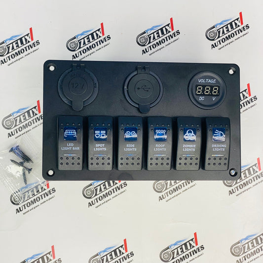 Switch panel with dual USB charger, cigarette lighter socket