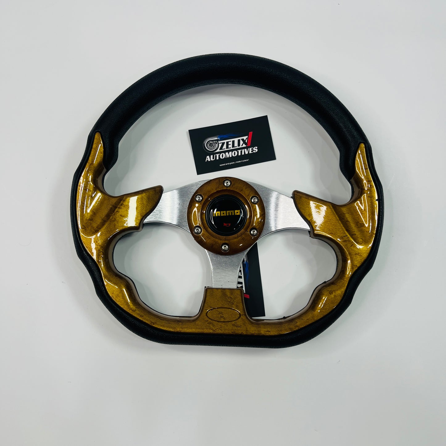 D-shaped universal steering wheel wooden color