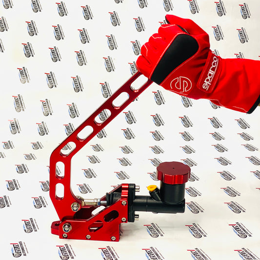 Red stainless steel Aftermarket hydraulic handbrake total rear-wheel control.
