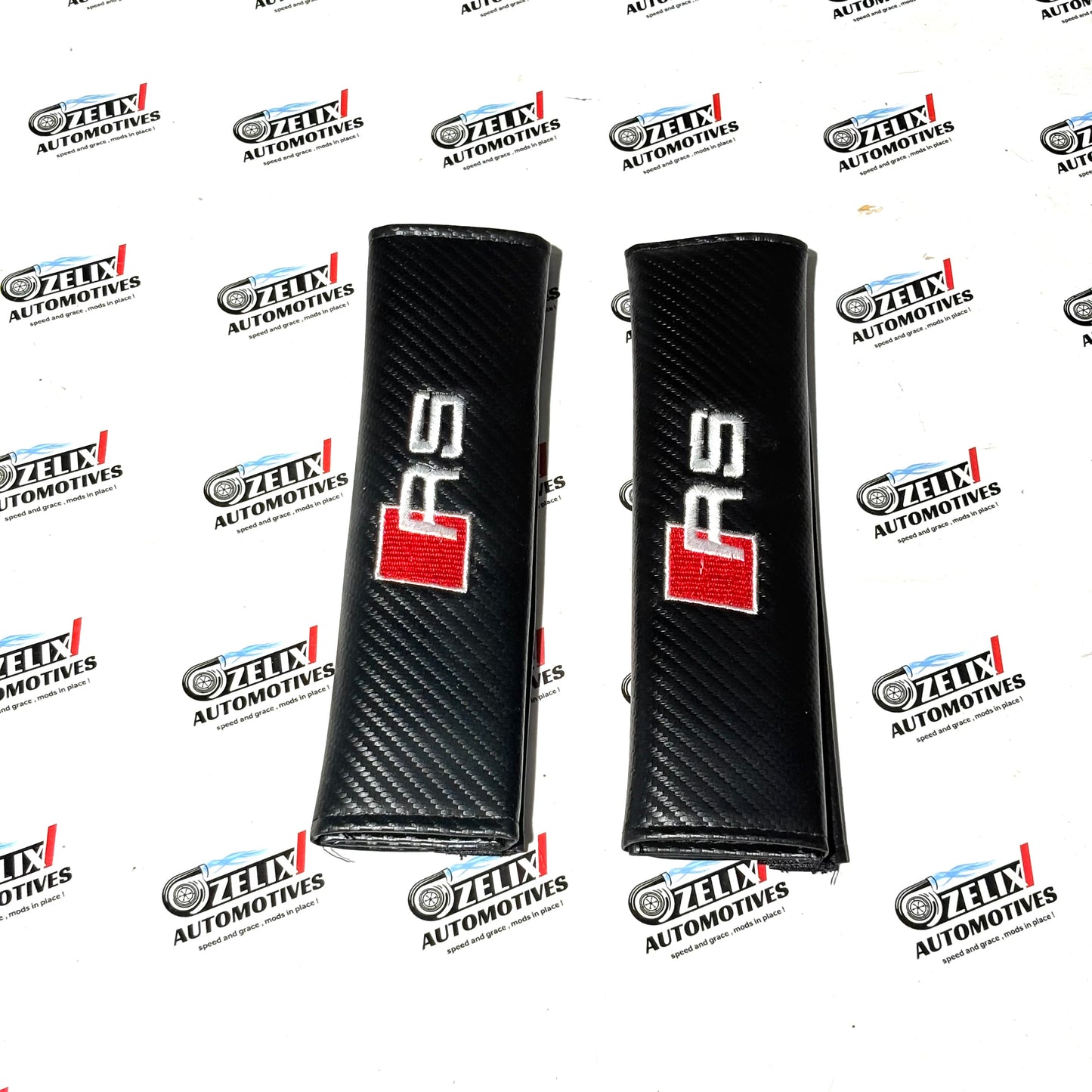 Carbon Fiber Finish Shoulder Pads | Universal Aftermarket Seat Belt Cushion (Pair)