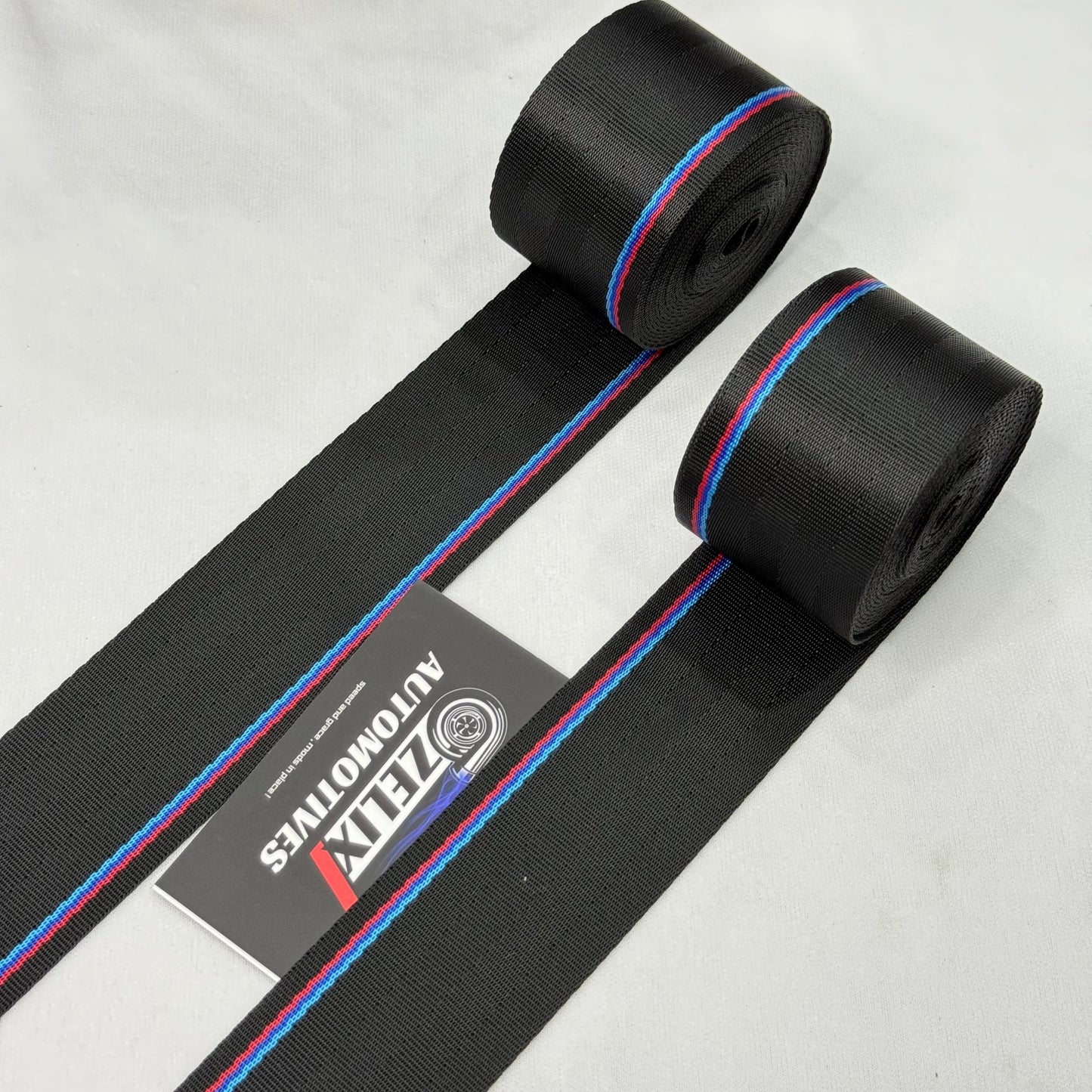 BMW M style seat belt with tricolor stripe design