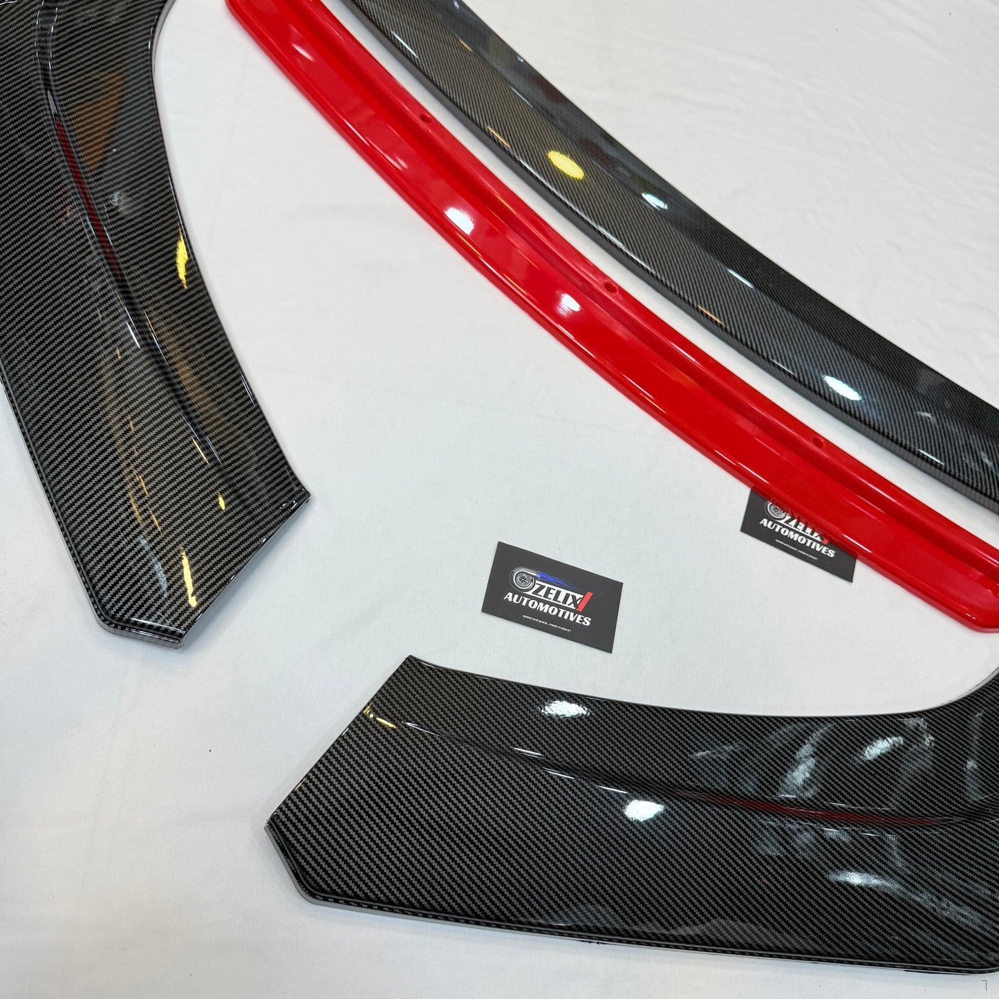 Universal 4-Piece Front Splitter Kit with Red Lip | Durable ABS Material