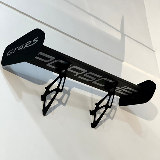Porsche GT4 RS wall-mounted metal shelf – unique automotive-inspired interior accessory.