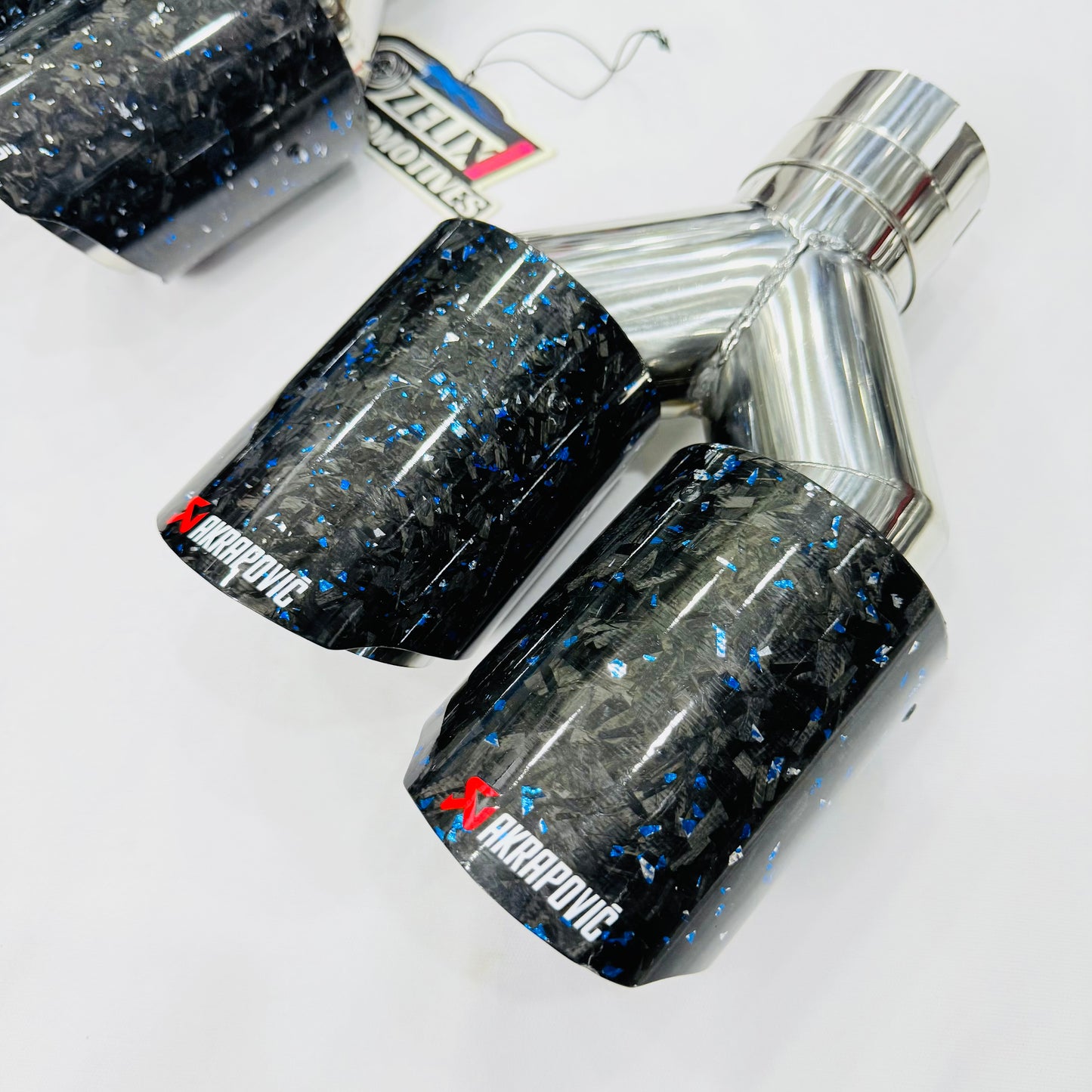 Side angle of universal clamp-on stainless steel core with blue forged carbon finish