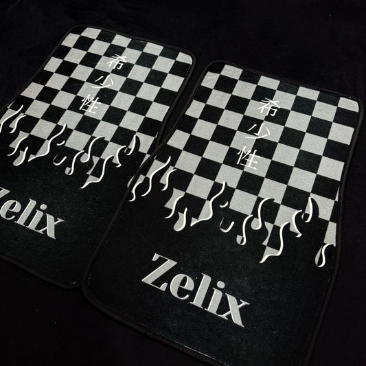 Zelix Premium Checkered Flame Car Floor Mats – JDM Style Interior Upgrade