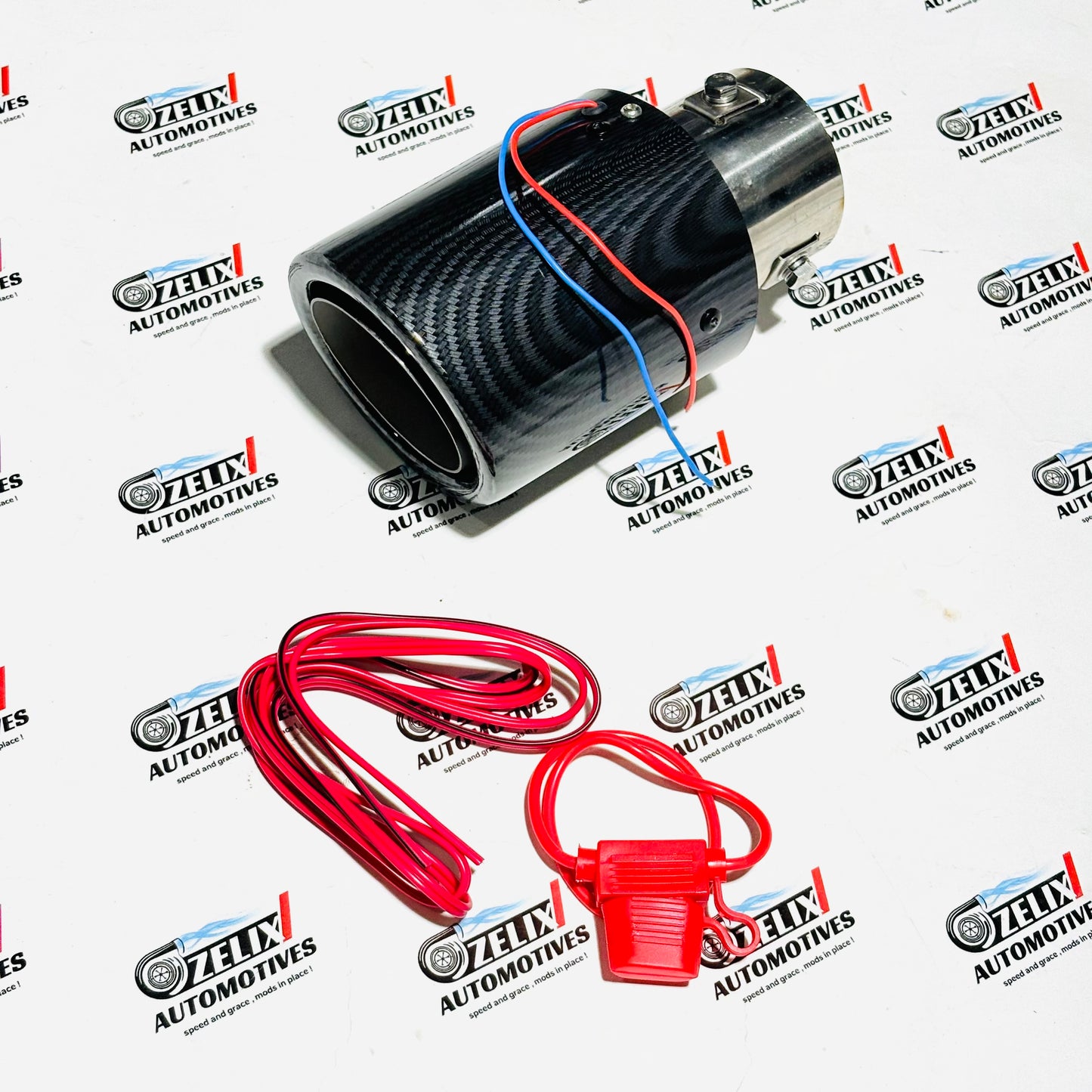 Exhaust Tip Sporty Carbon-Fiber Style finish with LED Glow Effect | Single Outlet with Red Illumination