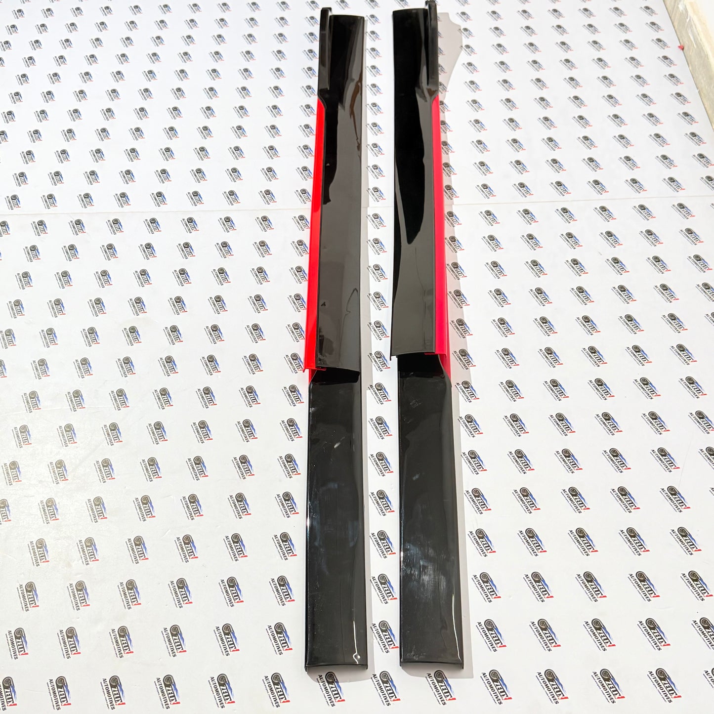 Universal Side Skirt Extensions (240 cm) | Gloss Black with Red Accent