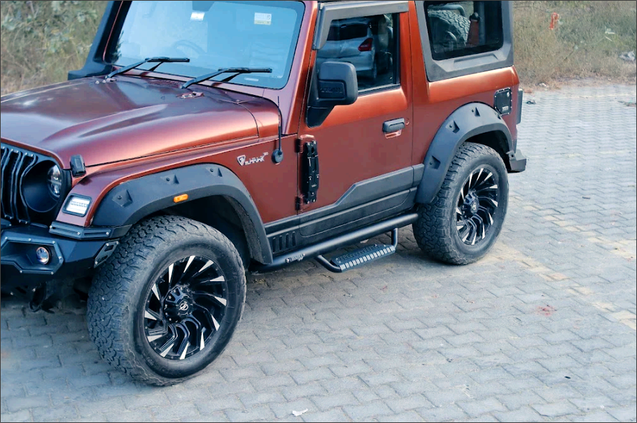 Mahindra Thar Side Steps + Rock Sliders Model-U | Heavy-Duty Steel Protection
