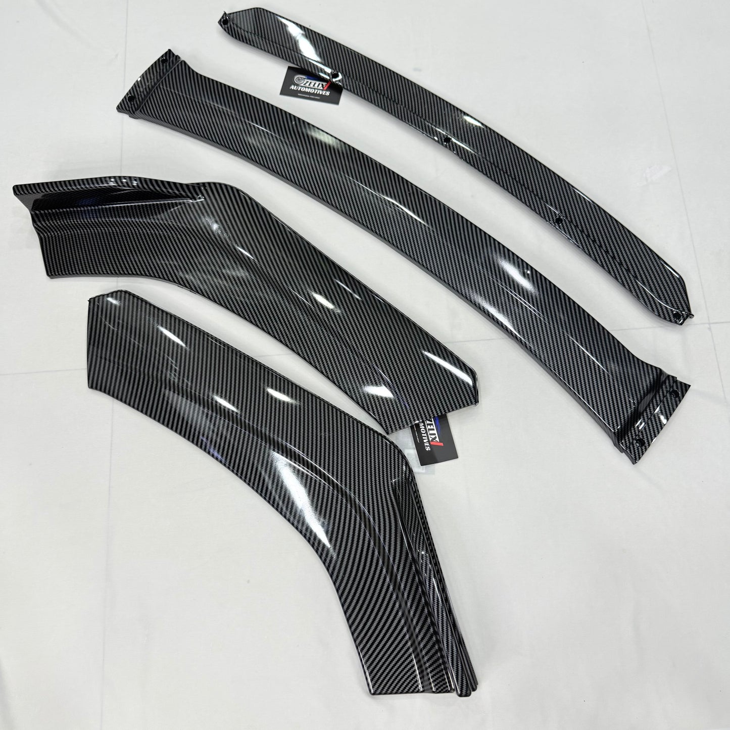 Universal 4 Pc Carbon Fiber Front Splitters with Lip | ABS