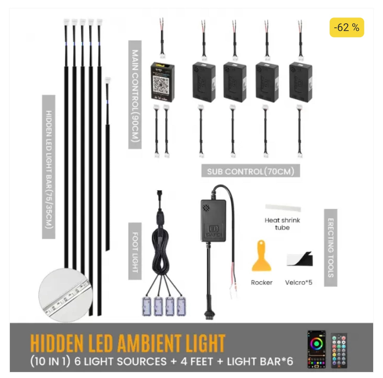 CARDI K3 Active Ultra Ambient RGB LED Interior Lights - 10 Pieces