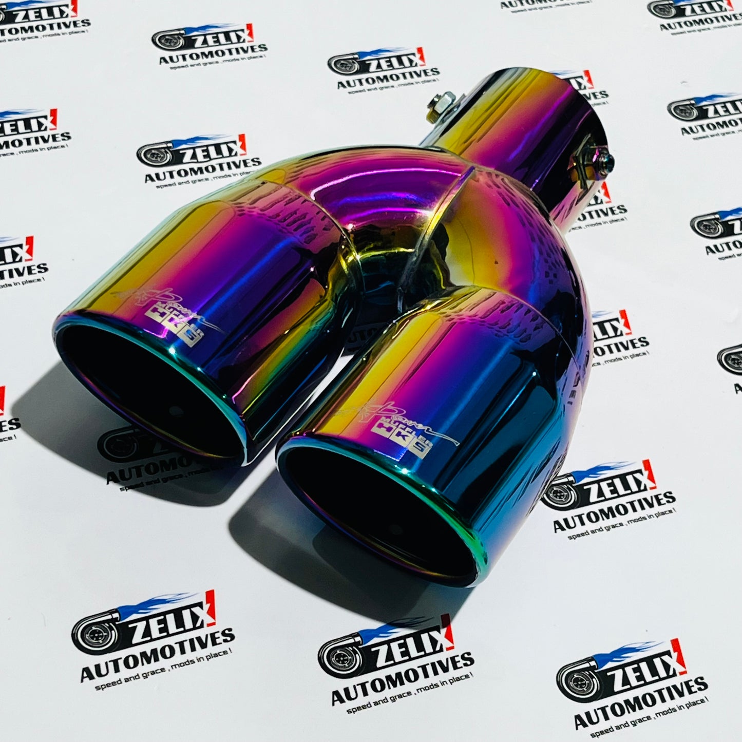 HKS Dual Exhaust Performance Muffler Tips | Burnt,Rainbow and Glossy Black Finish