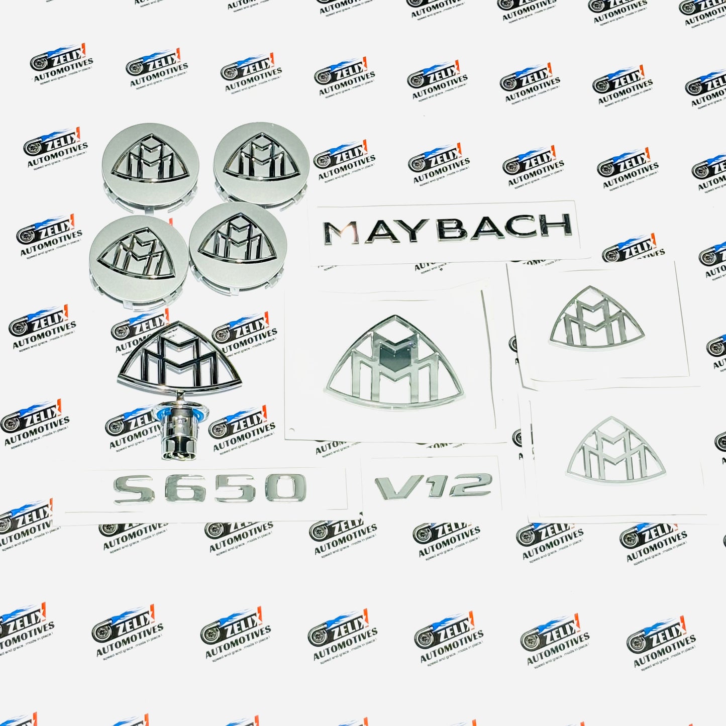 Maybach Complete Logo Kit | Includes Wheel Caps, Bonnet Emblem, Pillar Badges & Rear Logo (Premium Set)