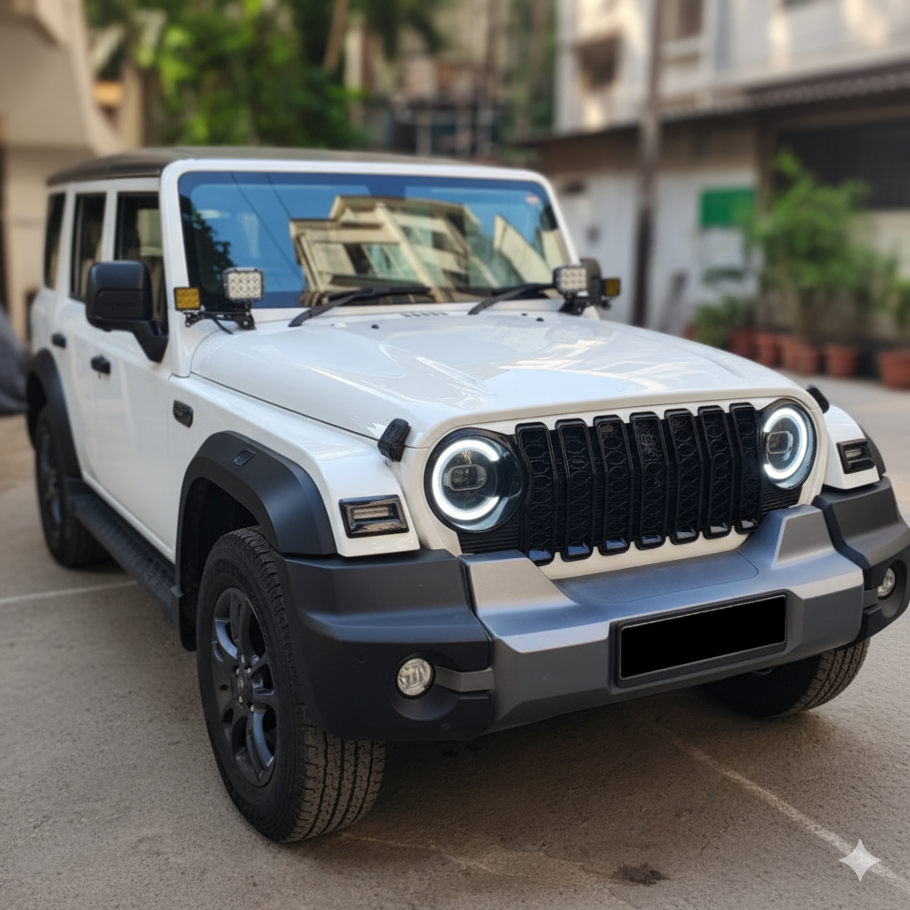 Wrangler-Style Front Grill for Mahindra Thar Roxx | Glossy Black ABS Replacement Grill