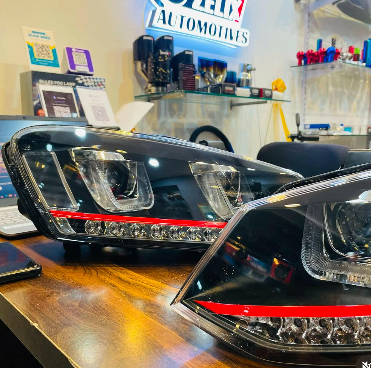 Polo UU Style Red Line Projector Headlights | Aftermarket