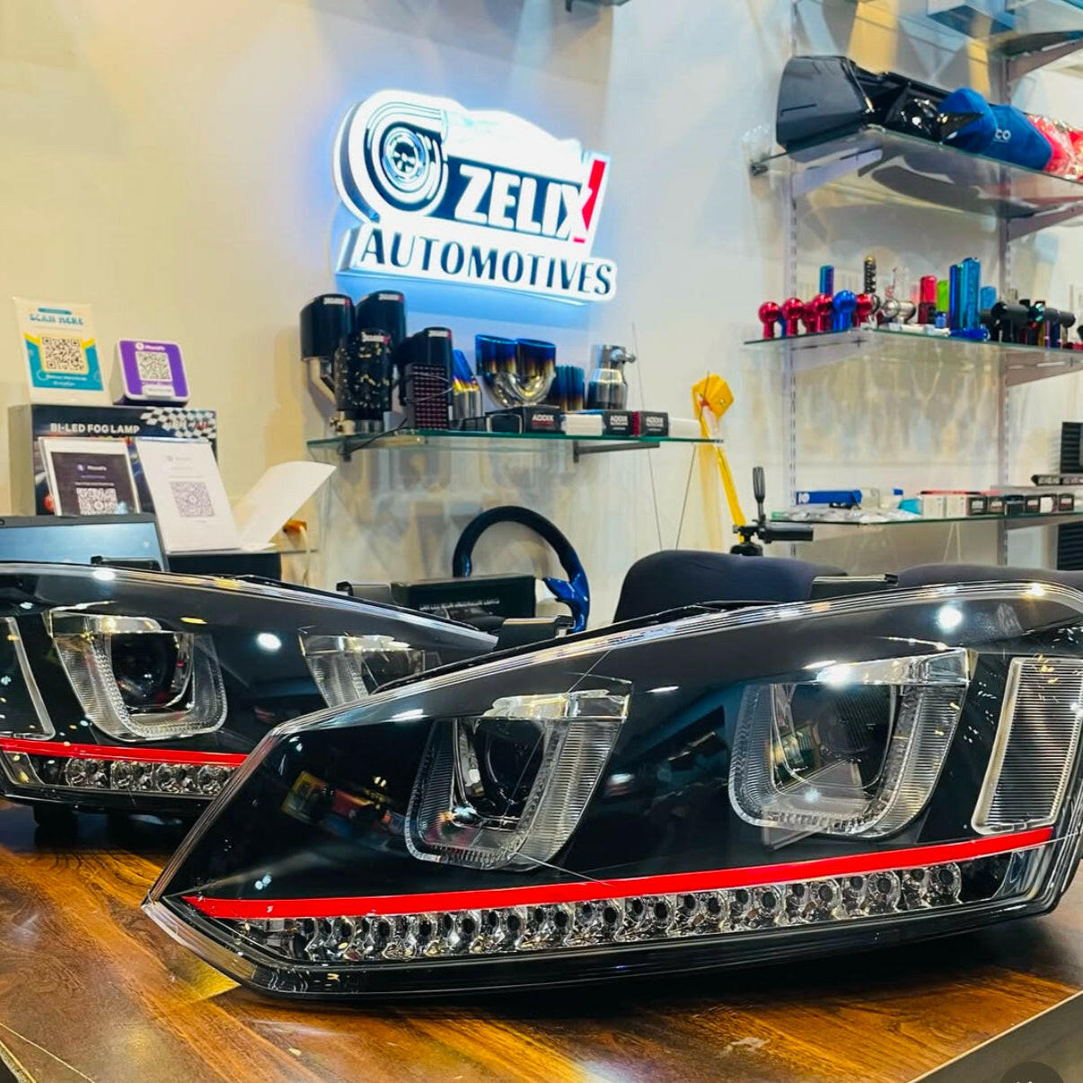 Polo UU Style Red Line Projector Headlights | Aftermarket