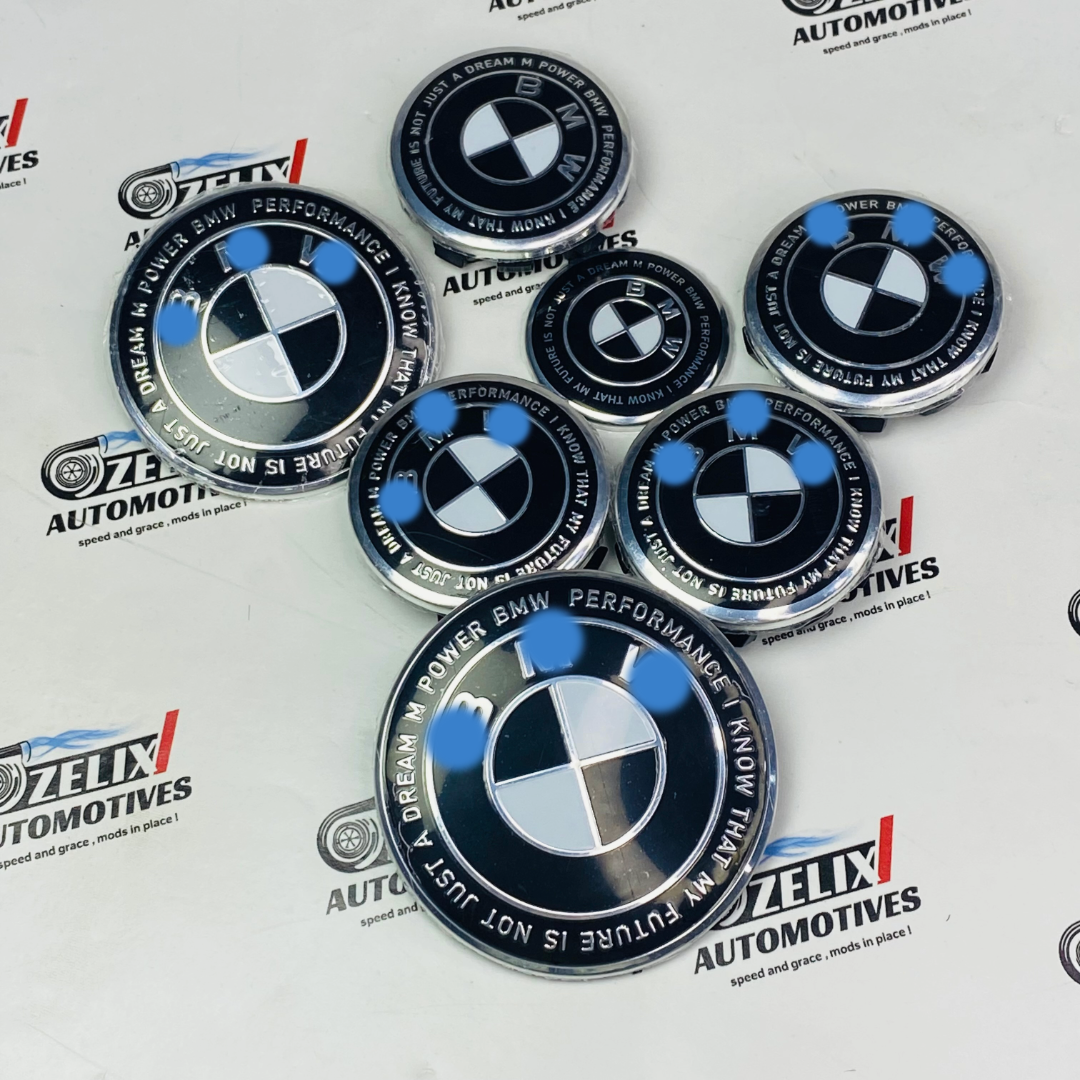 Complete Emblem kit Set of 7 | Badges for Wheel Caps,Front and Rear ,Steering