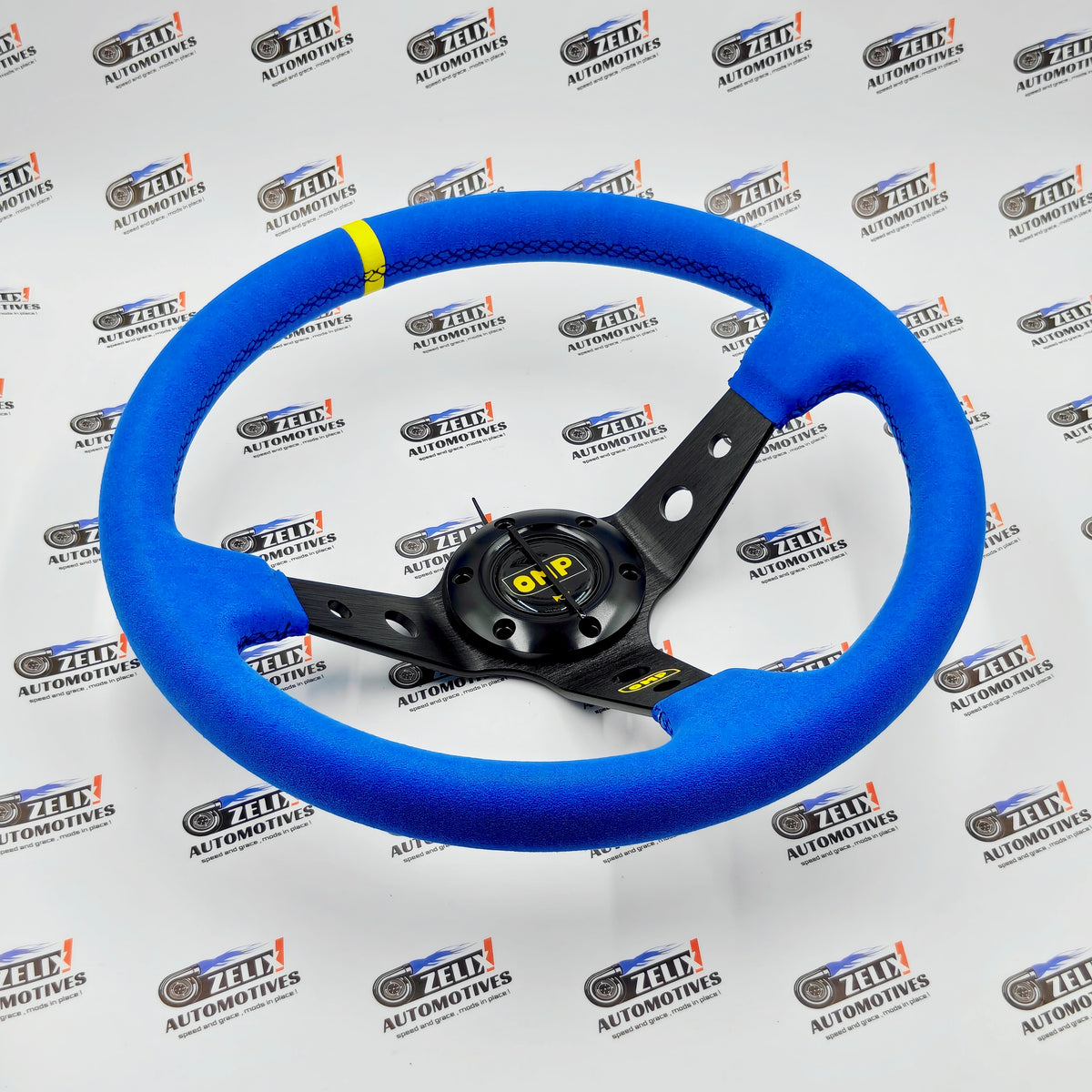 OMP Deep Dish Steering Wheel | Blue Alcantara Finish
