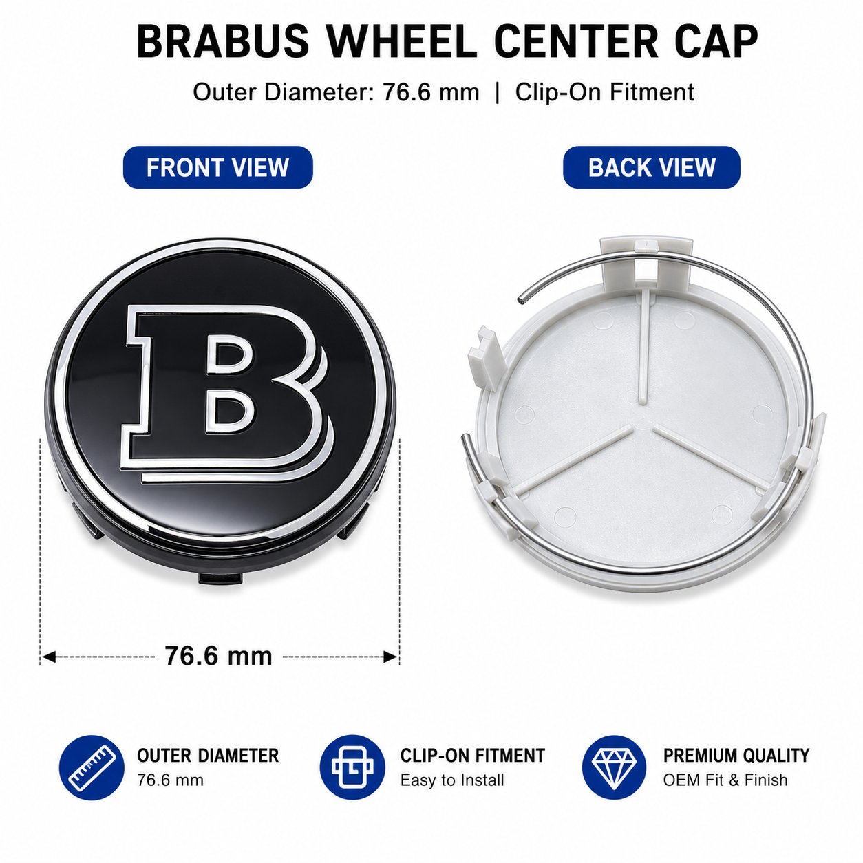 Mercedes Benz Brabus Wheel Caps | Outer Diameter 76.6-mm