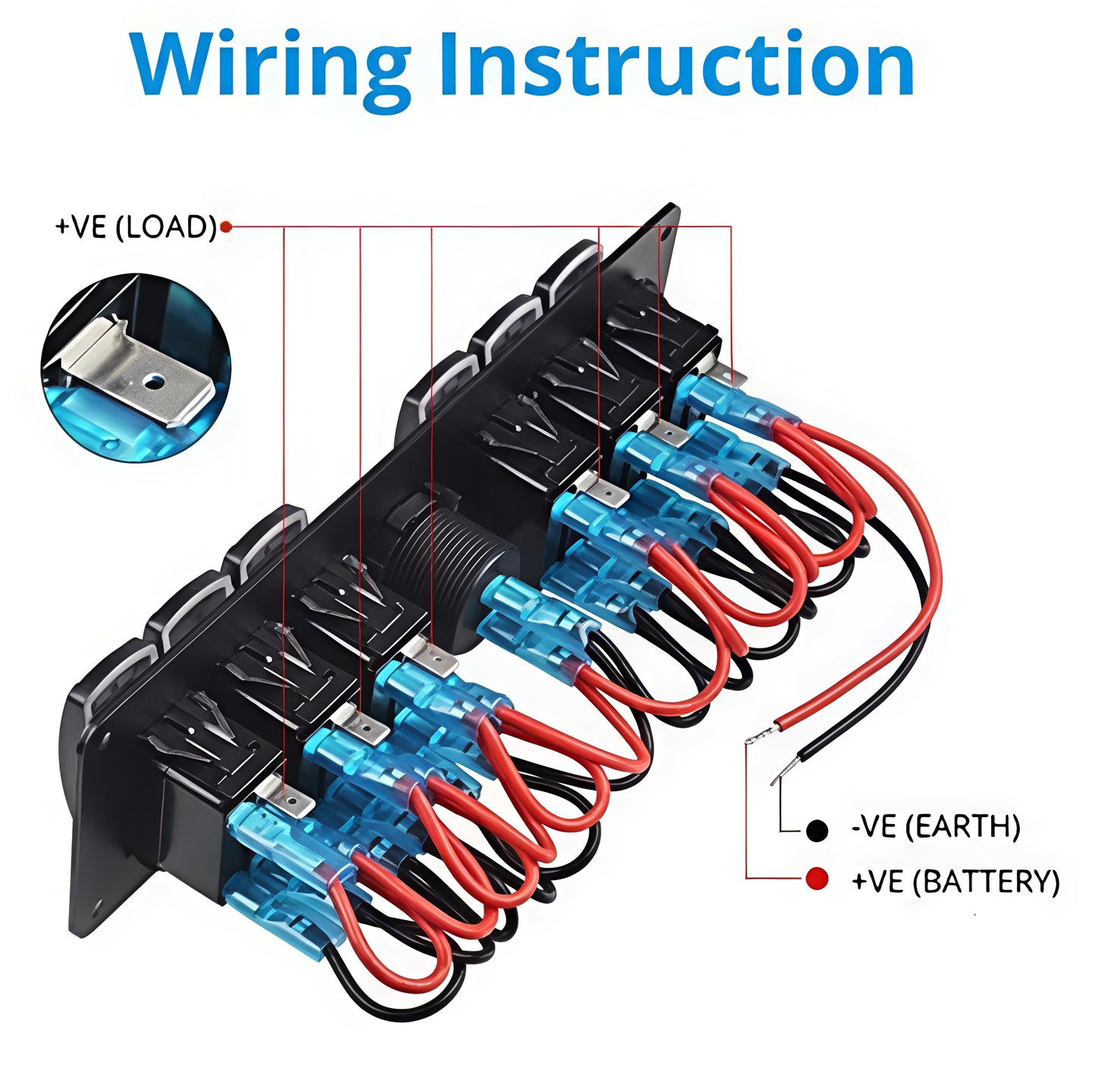 6 Gang Switch Panel with USB, Lighter Port and Voltmeter | 12V/24V