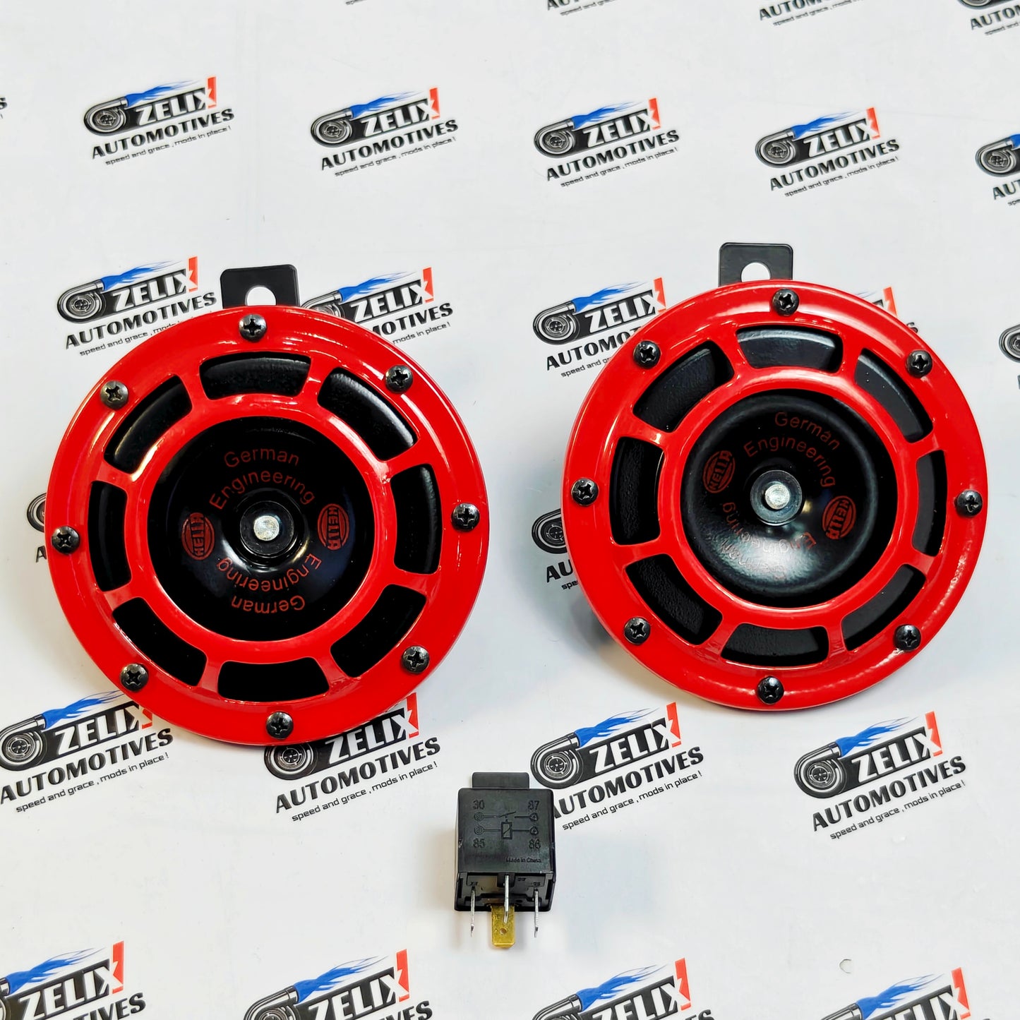 Hella Red Grill Super Tone Horn Set | Aftermarket Powerful Dual-Horn Set