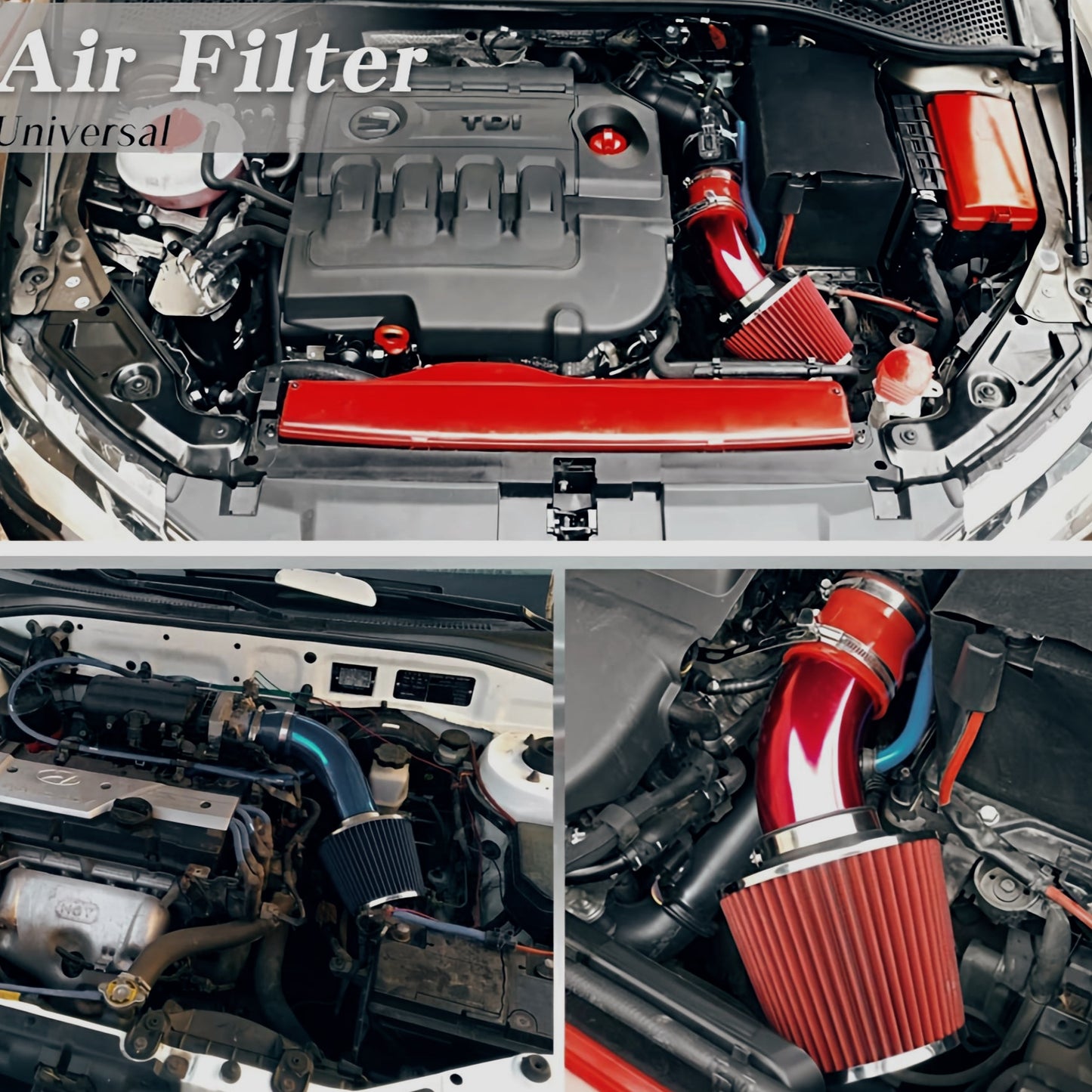K&N style Universal Conical Air Filter with 3-Inch Cold Air Intake Pipe