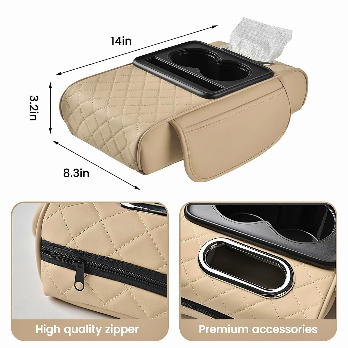 Armrest Organizer Leather Finish | Multi-Function Storage Box