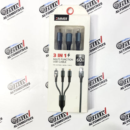 3-in-1 Fast Charging Cable with Multiple Connectors