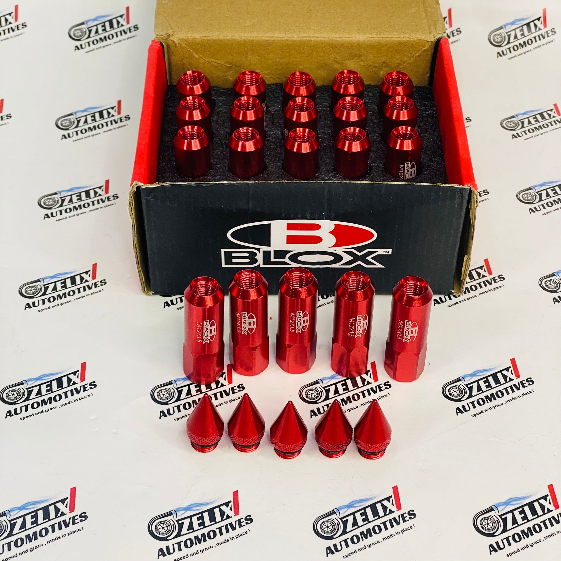 Red  Blox Extended Aluminum Racing Wheel Lug Nuts Universal fit .
