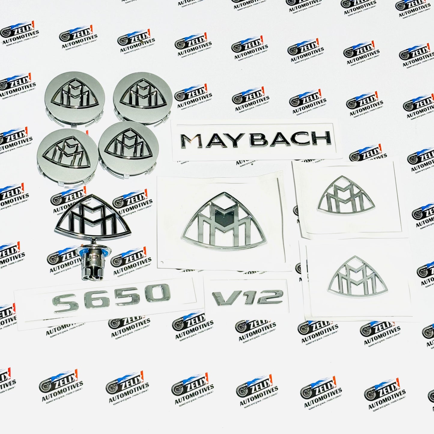 Maybach Complete Logo Kit | Includes Wheel Caps, Bonnet Emblem, Pillar Badges & Rear Logo (Premium Set)