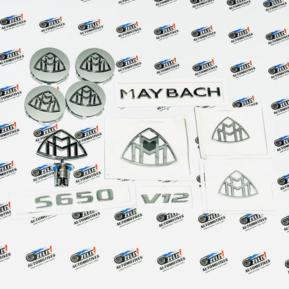 Maybach Complete Logo Kit | Includes Wheel Caps, Bonnet Emblem, Pillar Badges & Rear Logo (Premium Set)