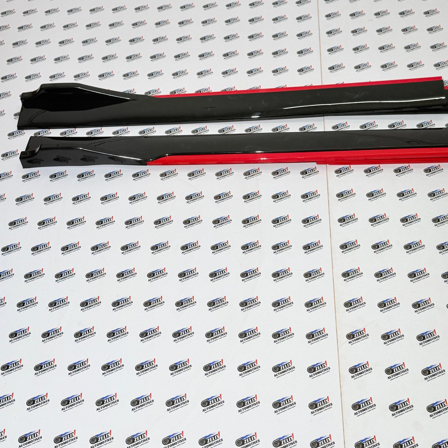 Side Skirt Extensions Gloss Black with Red Accent | Universal Fit