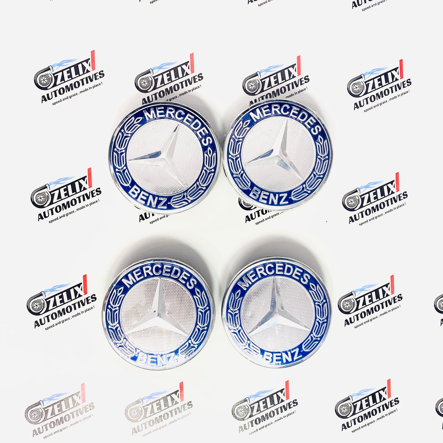 Mercedes-Benz Wheel Center Caps – Black, Blue & Light Blue (Set of 4)