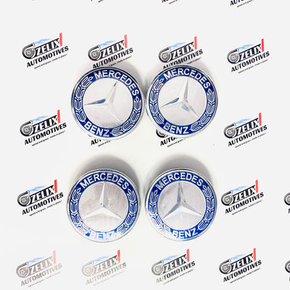 Mercedes-Benz Wheel Center Caps – Black, Blue & Light Blue (Set of 4)