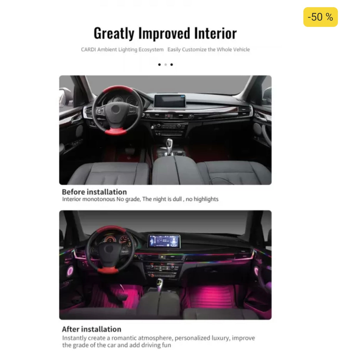 CARDI K4 Active Ultra Ambient RGB LED Interior Lights - 10 Pieces