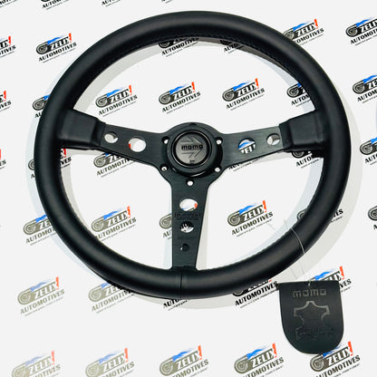 MOMO PROTOTIPO-Black Edition Flat Steering Wheel | Aftermarket JDM-style (Leather/Alcantara Finish)