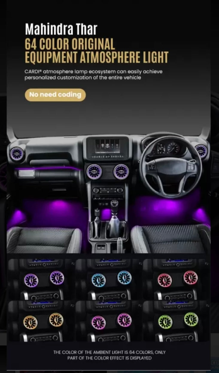 Cardi K3 AC Vent Ambient Light For Mahindra Thar ROXX 2024 Onwards