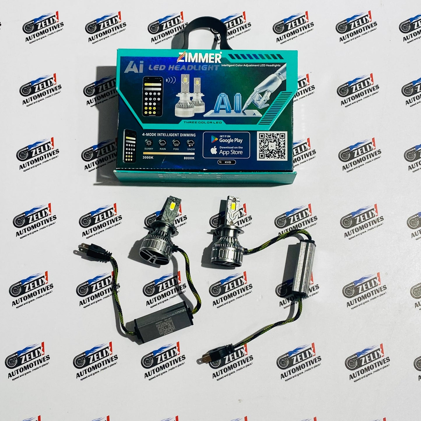 Zimmer Ai Smart LED Headlights with App Control | Dual Colour Modes and Multi-Plug Fitment