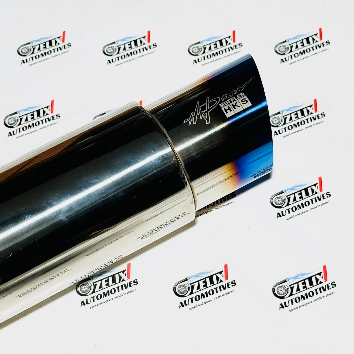 HKS Single Tip Exhaust Muffler | Premium Stainless Steel with Burnt Blue Finish