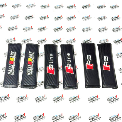 Carbon Fiber Finish Shoulder Pads | Universal Aftermarket Seat Belt Cushion (Pair)