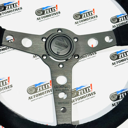 MOMO PROTOTIPO-Black Edition Flat Steering Wheel | Aftermarket JDM-style (Leather/Alcantara Finish)