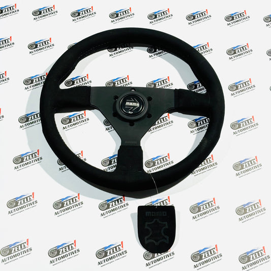 MOMO Full Black Flat Steering Wheel | Leather Finish Design