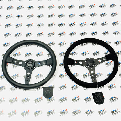 MOMO PROTOTIPO-Black Edition Flat Steering Wheel | Aftermarket JDM-style (Leather/Alcantara Finish)