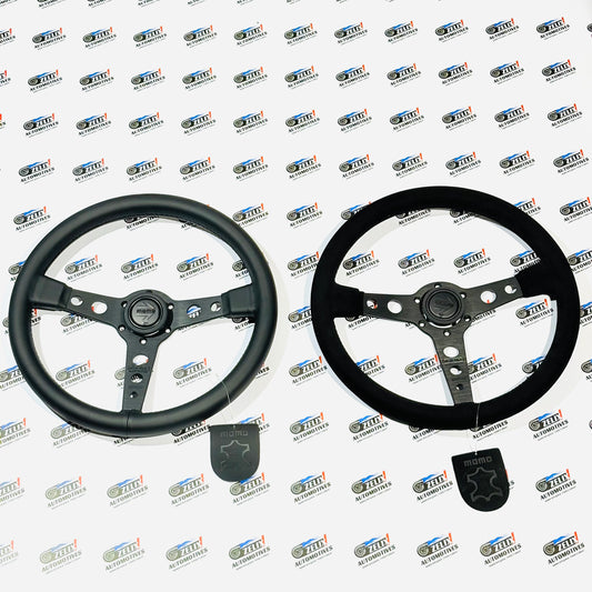 MOMO PROTOTIPO-Black Edition Flat Steering Wheel | Aftermarket JDM-style (Leather/Alcantara Finish)